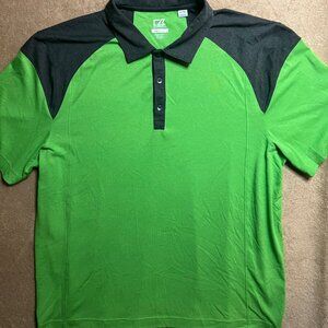 Cutters & Buck CB‎ Dry Tec Men XL Green Gray Button Polo Wicking Breathable (Z)